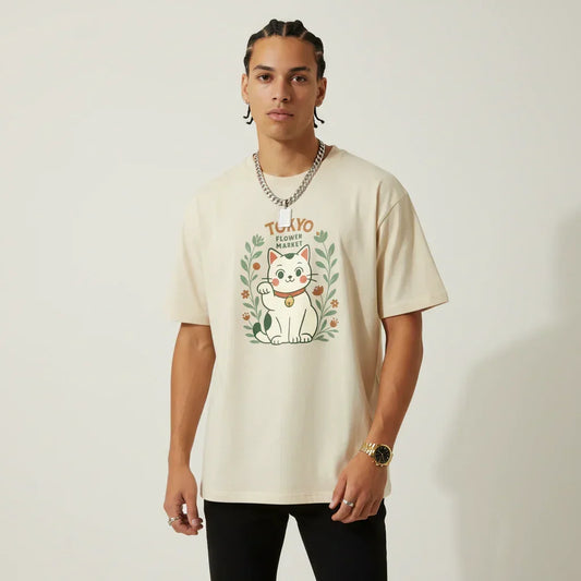 Japan T-Shirt Men’s Lucky Cat Tokyo Flower Market | Rebooters