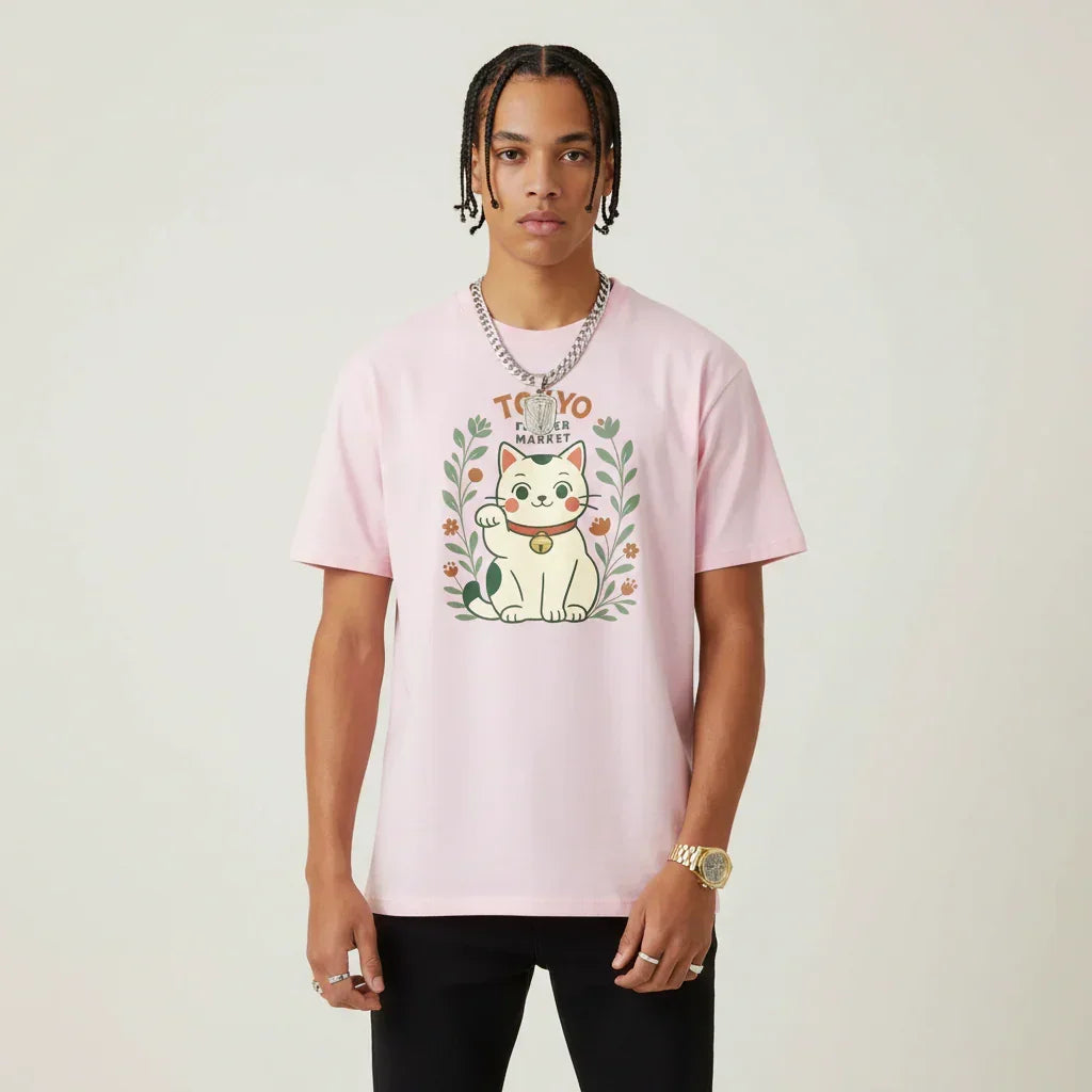 Japan T-Shirt Men’s Lucky Cat Tokyo Flower Market | Rebooters