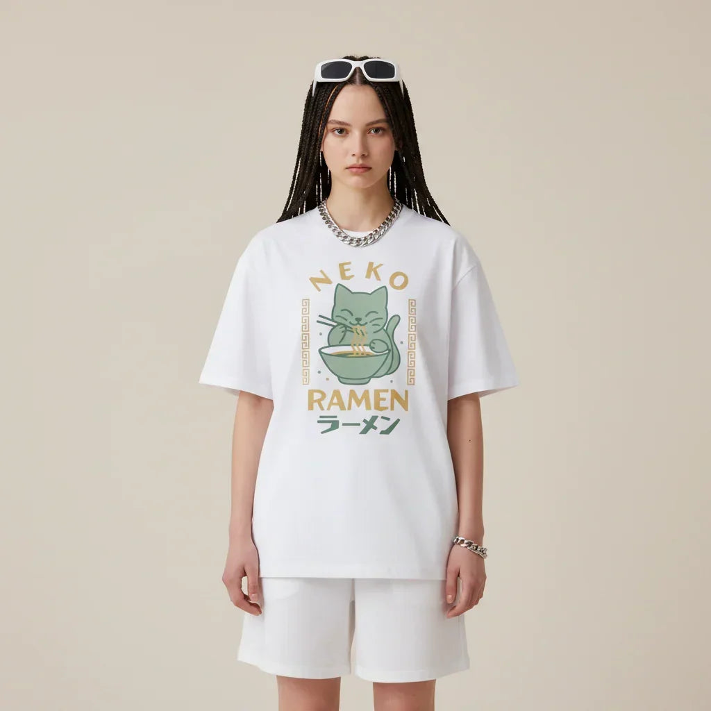 Japan T-Shirt Men’s Neko Ramen Cat Printed Tee | Rebooters
