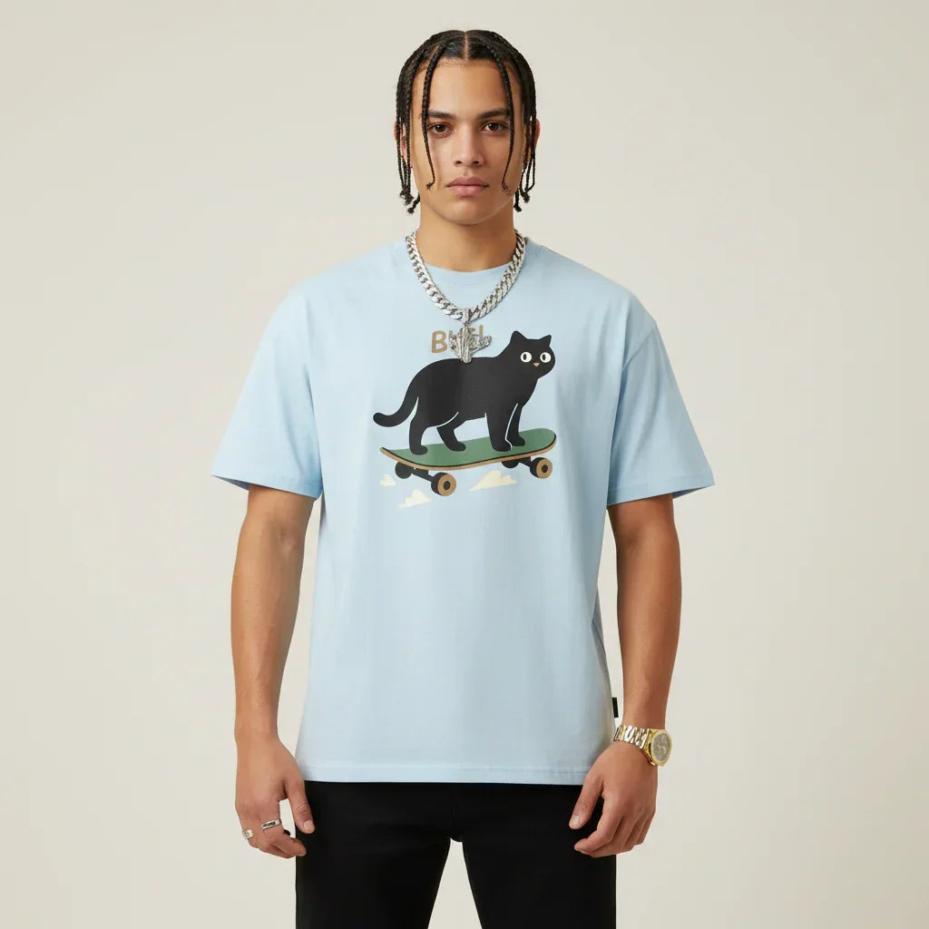 Japan T-Shirt Men’s Skater Cat Bye Graphic | Rebooters