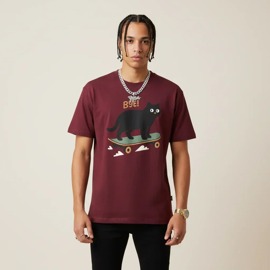 Japan T-Shirt Men’s Skater Cat Bye Graphic | Rebooters