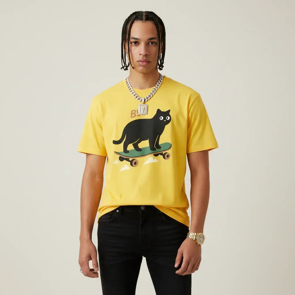 Japan T-Shirt Men’s Skater Cat Bye Graphic | Rebooters