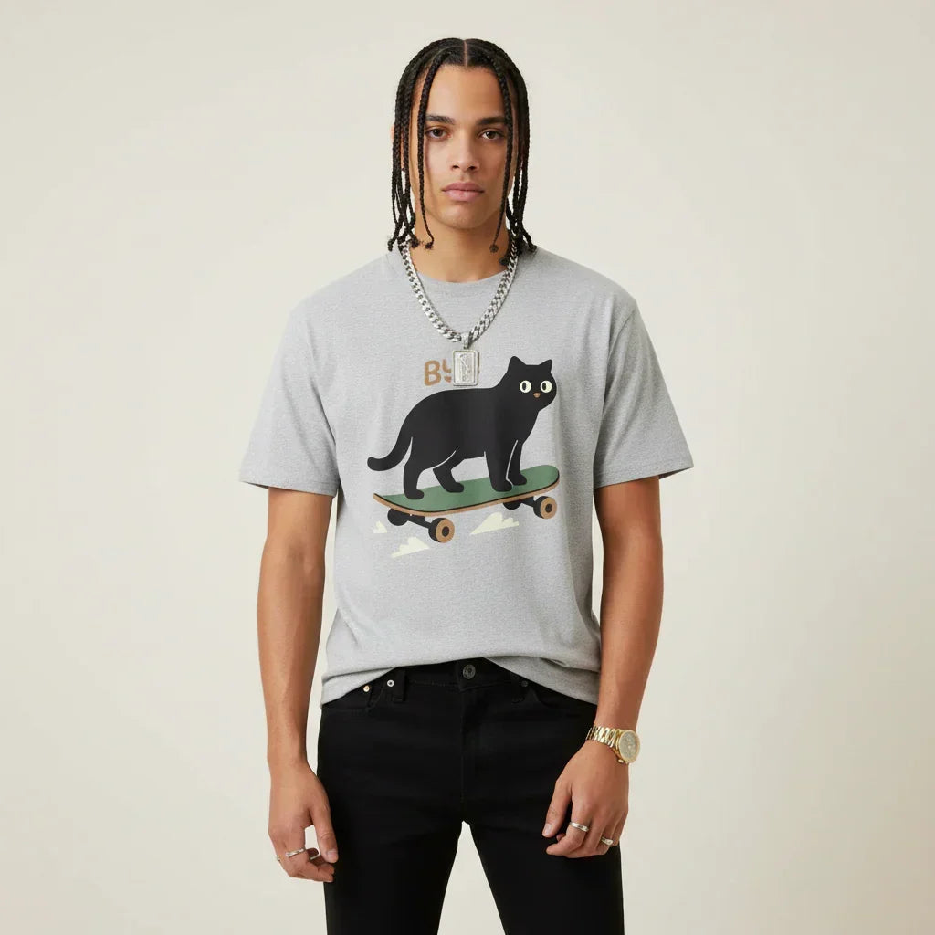 Japan T-Shirt Men’s Skater Cat Bye Graphic | Rebooters