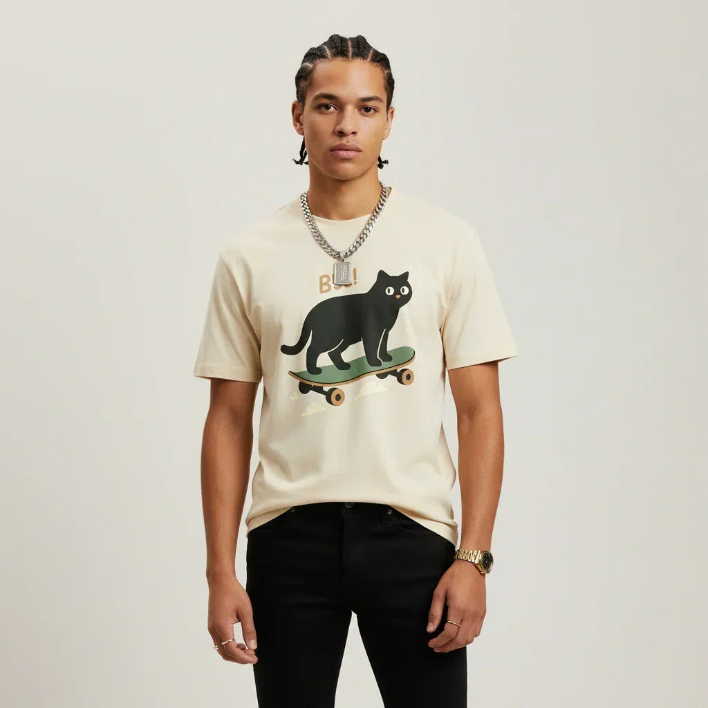 Japan T-Shirt Men’s Skater Cat Bye Graphic | Rebooters