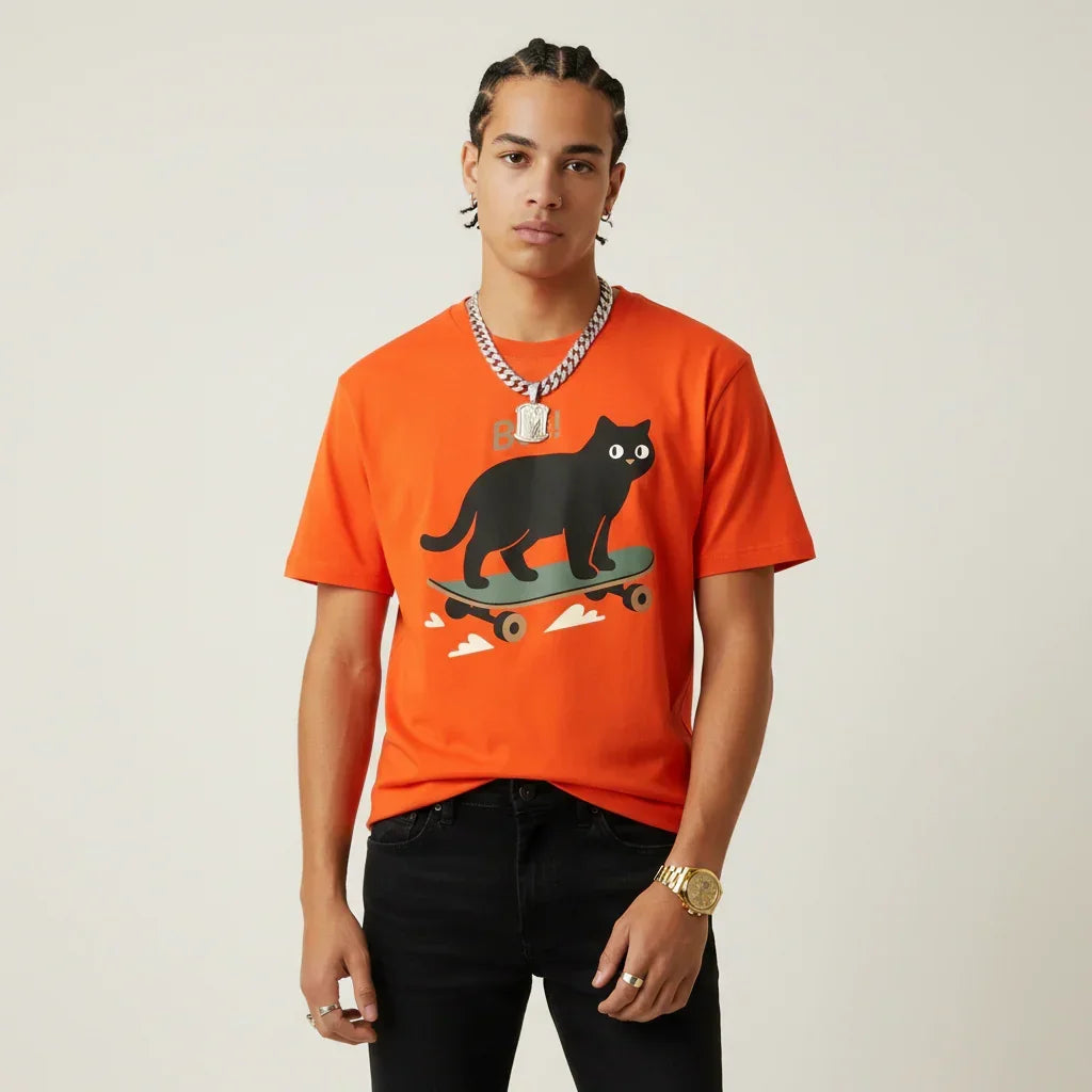 Japan T-Shirt Men’s Skater Cat Bye Graphic | Rebooters