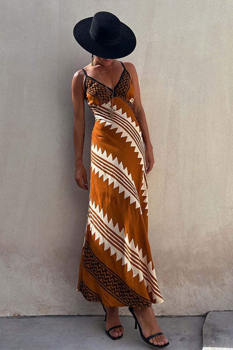 Millie Art-Inspired V-Neck Maxi Dress with Bold Statement Print - Rebooters -Women's Dresses