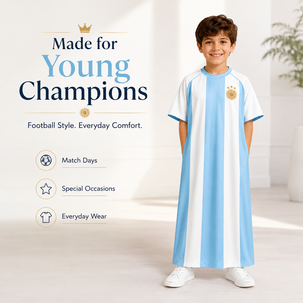 Kids Kaftan Boys Thobe Sky Blue Football Jersey Edition