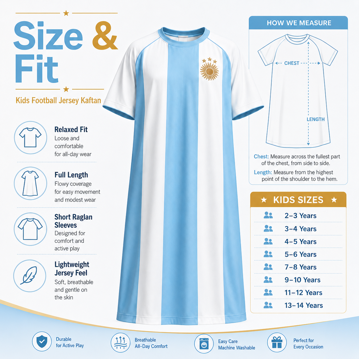 Kids Kaftan Boys Thobe Sky Blue Football Jersey Edition