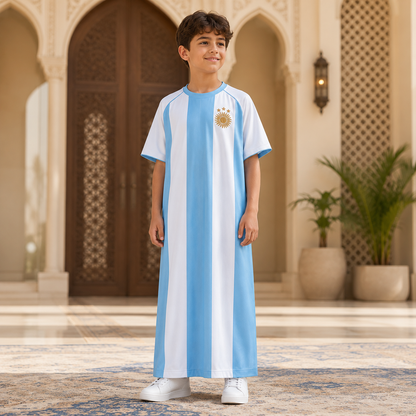 Kids Kaftan Boys Thobe Sky Blue Football Jersey Edition