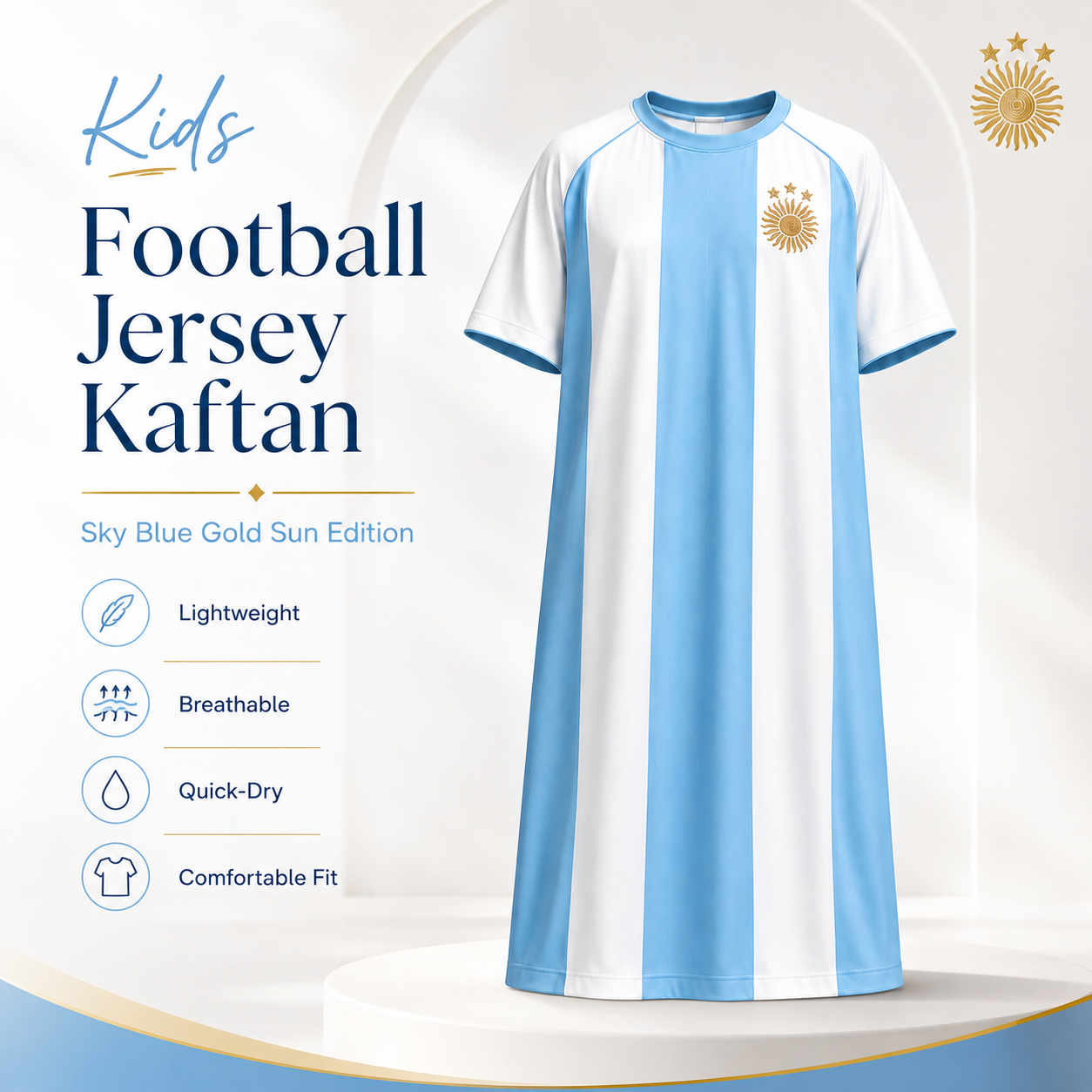 Kids Kaftan Boys Thobe Sky Blue Football Jersey Edition