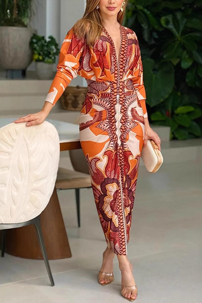 Ottilie V-Neck Ruched Bodycon Midi Dress for Effortless Elegance - Rebooters -Women's Dresses