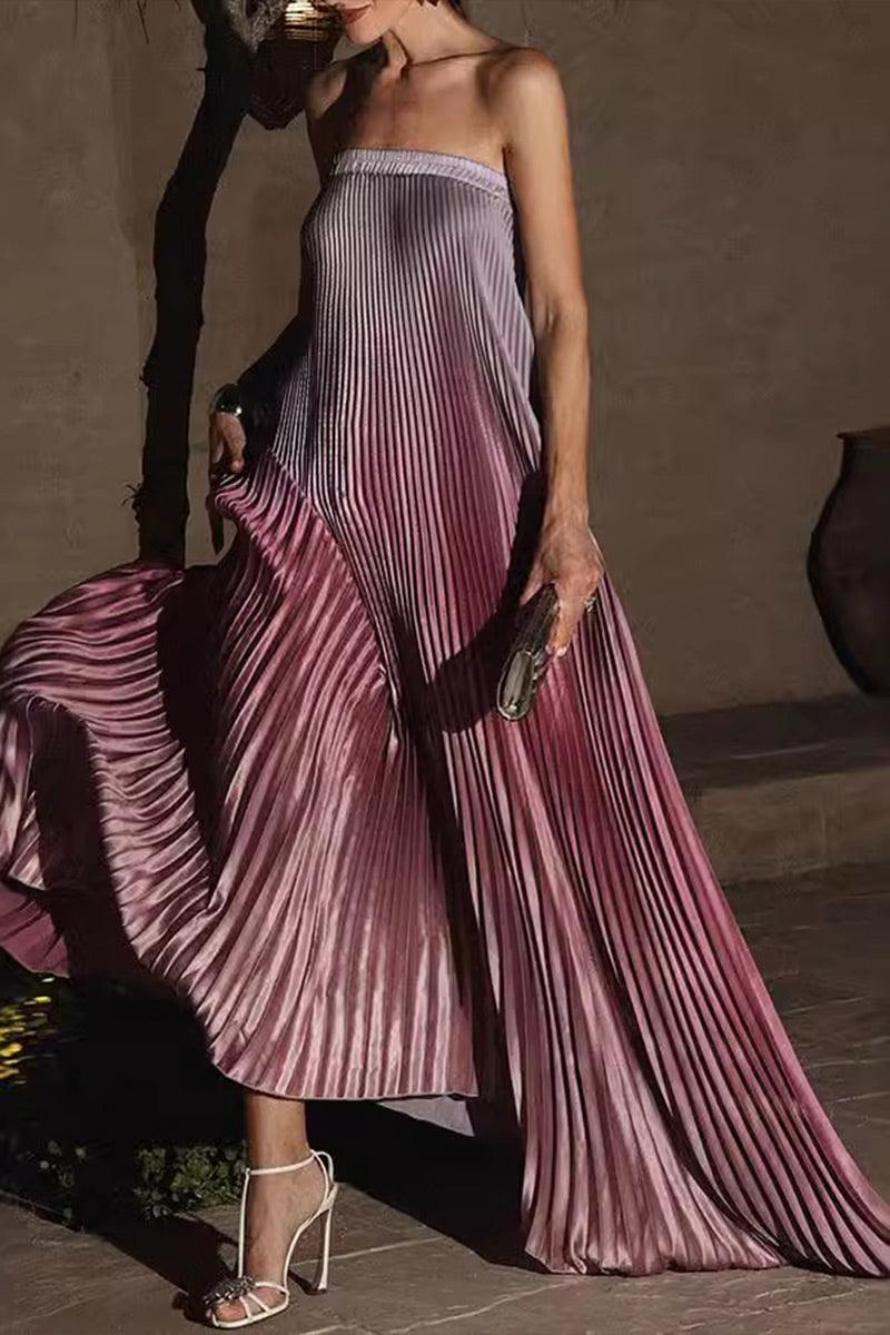 Elegant Hazel Ombre Pleated Tube Maxi Dress for Any Occasion Rebooters Maxi Women's Dresses