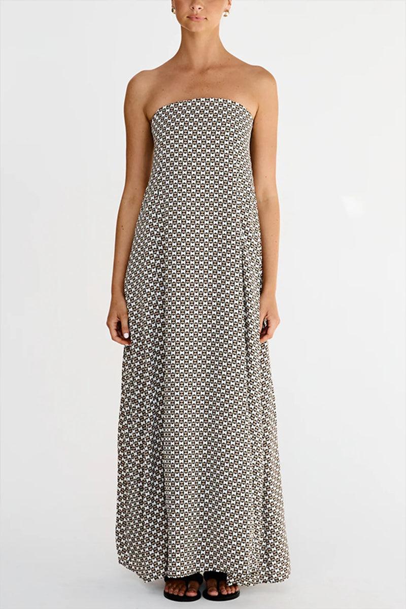 Alexa Elegant Strapless Geo Maxi Dress for Effortless Style Rebooters Maxi Women's Dresses