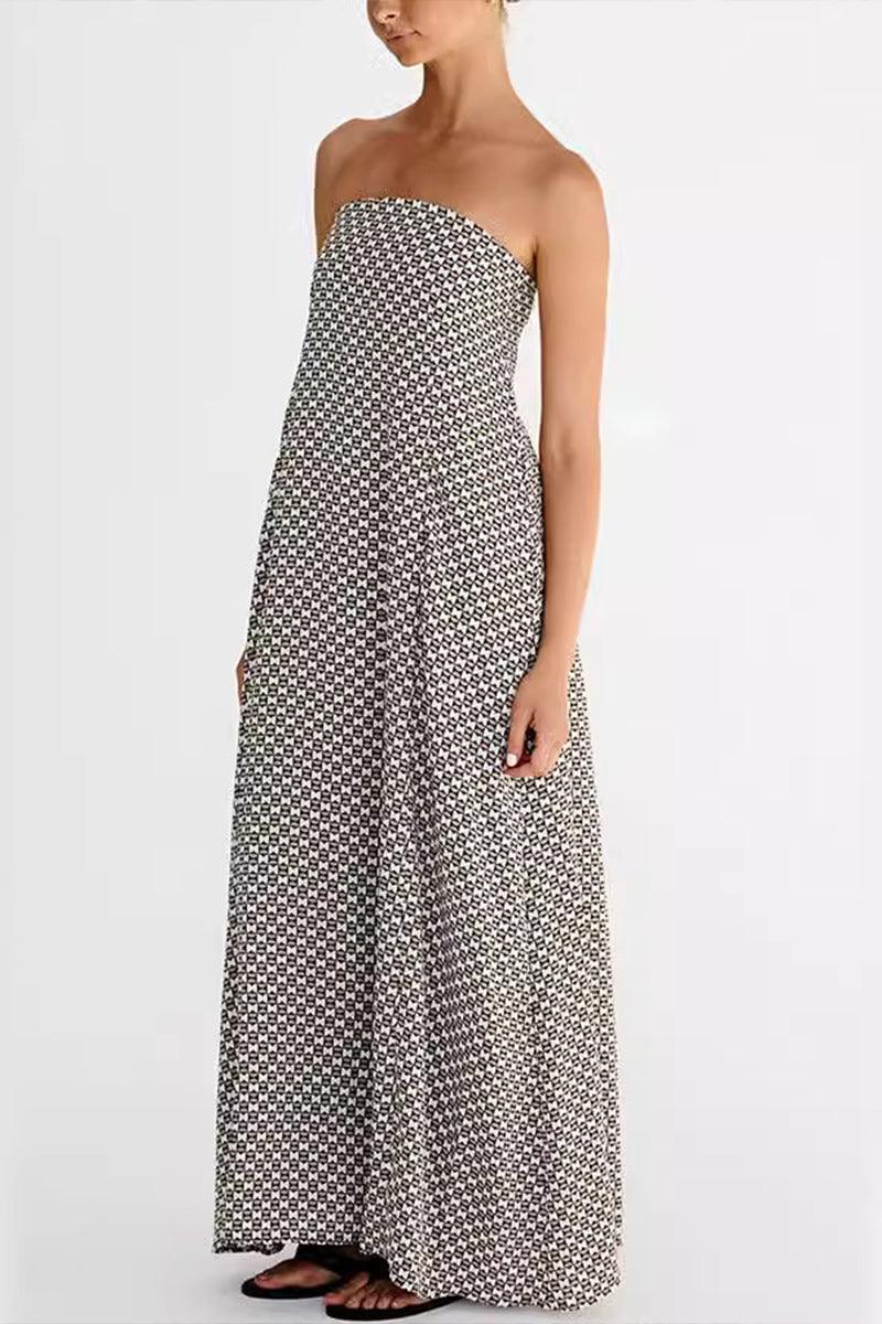 Alexa Elegant Strapless Geo Maxi Dress for Effortless Style Rebooters Maxi Women's Dresses
