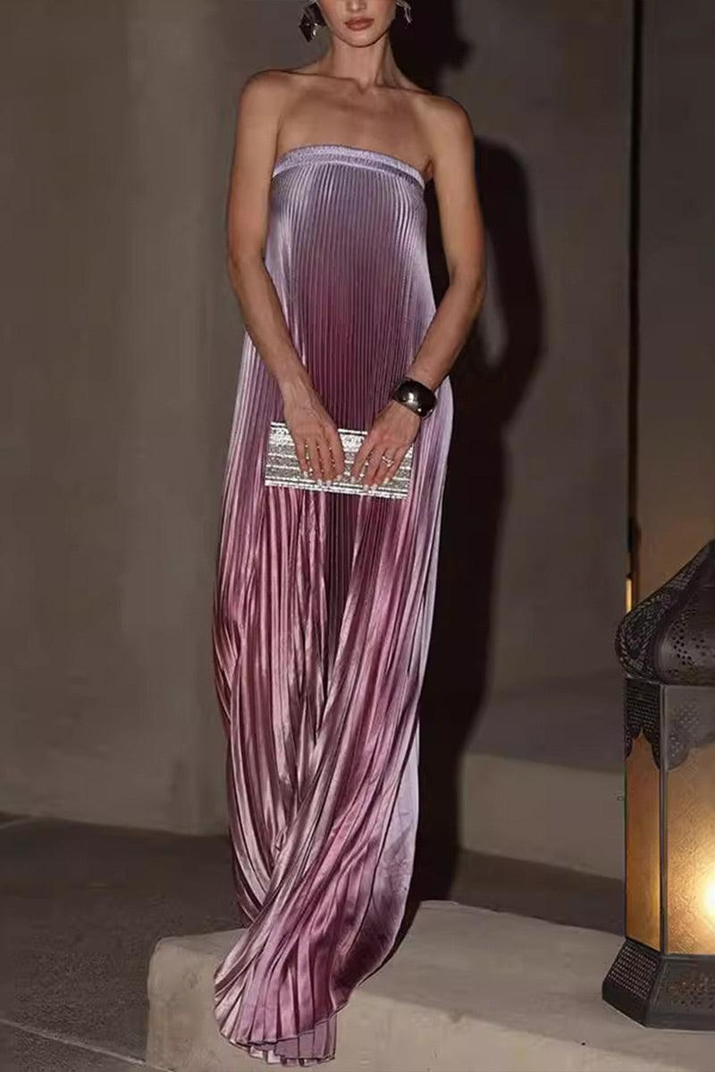 Elegant Hazel Ombre Pleated Tube Maxi Dress for Any Occasion Rebooters Maxi Women's Dresses