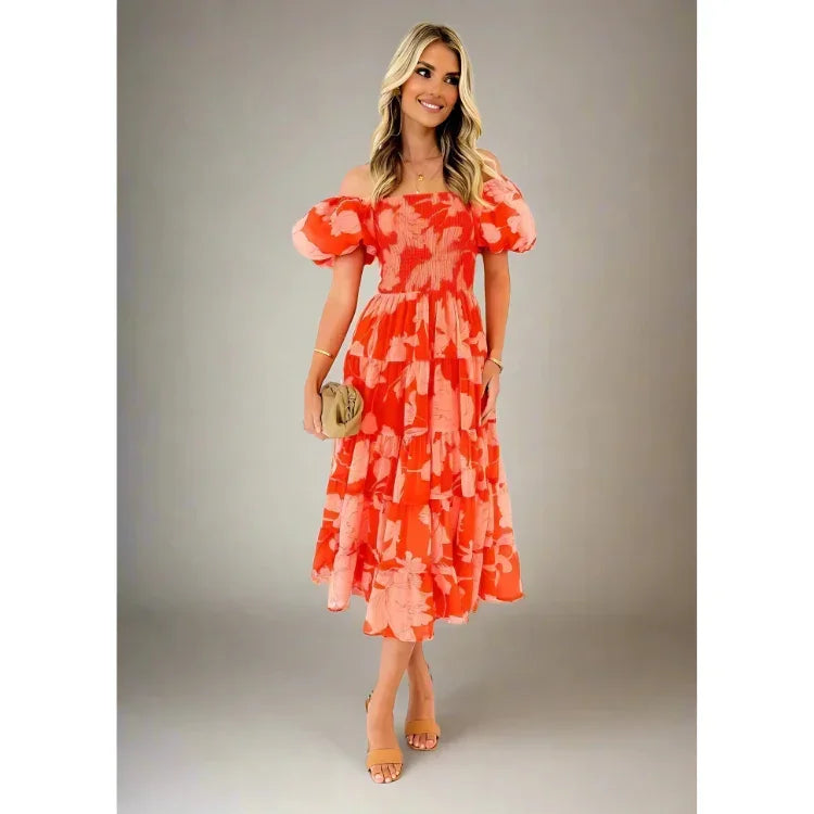 Mabel Flowing Off-Shoulder Maxi Dress with Vintage Puff Sleeves