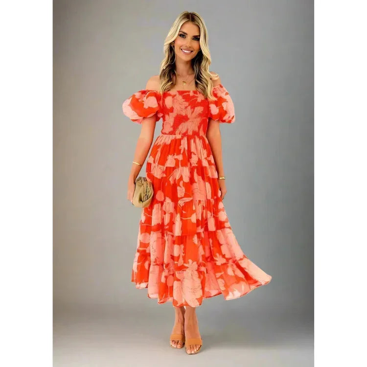 Mabel Flowing Off-Shoulder Maxi Dress with Vintage Puff Sleeves
