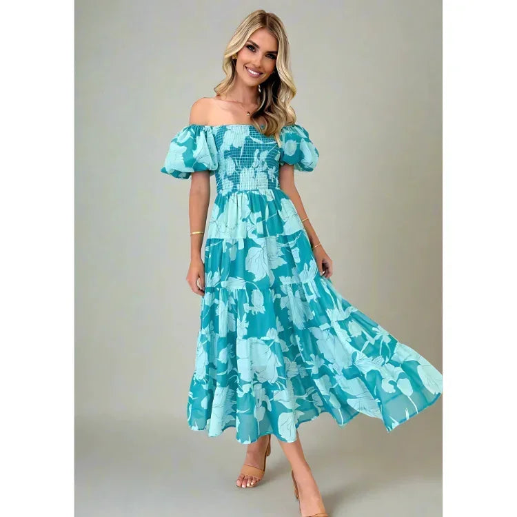 Mabel Flowing Off-Shoulder Maxi Dress with Vintage Puff Sleeves