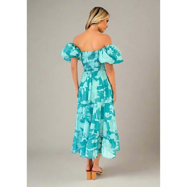 Mabel Flowing Off-Shoulder Maxi Dress with Vintage Puff Sleeves