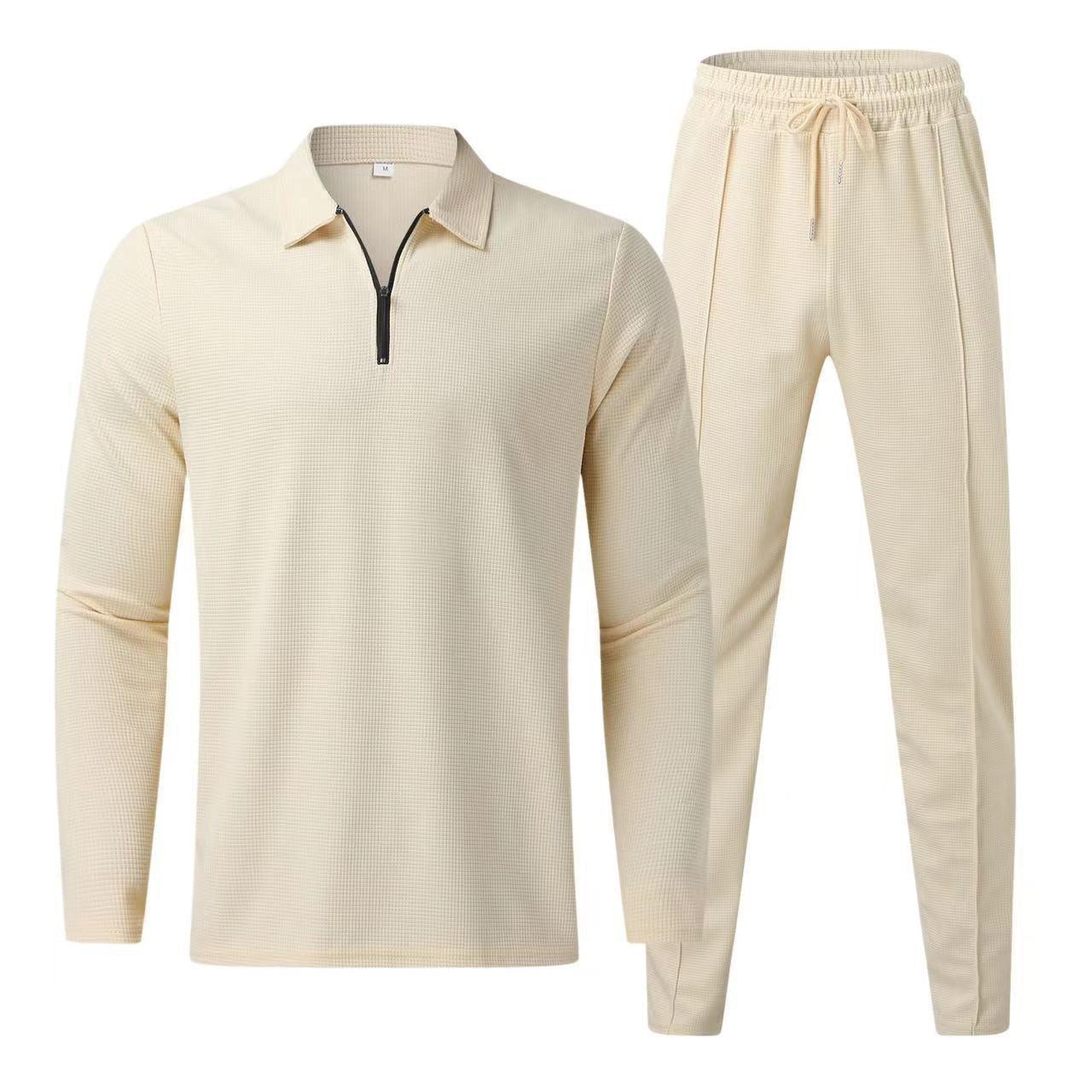 Men's Long-Sleeve Polo and Trousers Sports Casual Set Rebooters mens 2 piece set