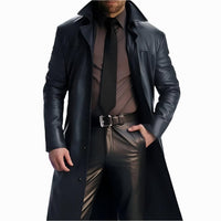 Men's Faux Leather Coat Motorcycle Riding Long Trench Coat - Rebooters Mens Leather Jackets