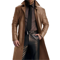 Men's Faux Leather Coat Motorcycle Riding Long Trench Coat - Rebooters Mens Leather Jackets