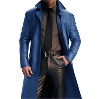 Men's Faux Leather Coat Motorcycle Riding Long Trench Coat - Rebooters Mens Leather Jackets
