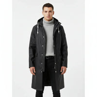 Men's Black Waterproof Autumn Winter Long Raincoat Jacket - Rebooters
