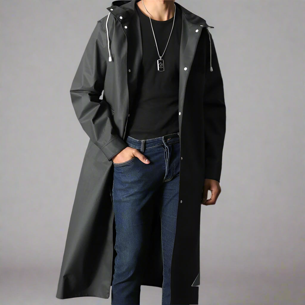 Men's Black Waterproof Autumn Winter Long Raincoat Jacket - Rebooters