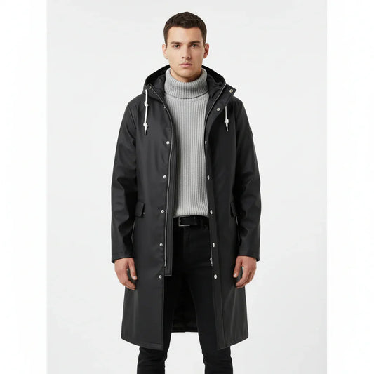 Men's Black Waterproof Autumn Winter Long Raincoat Jacket - Rebooters
