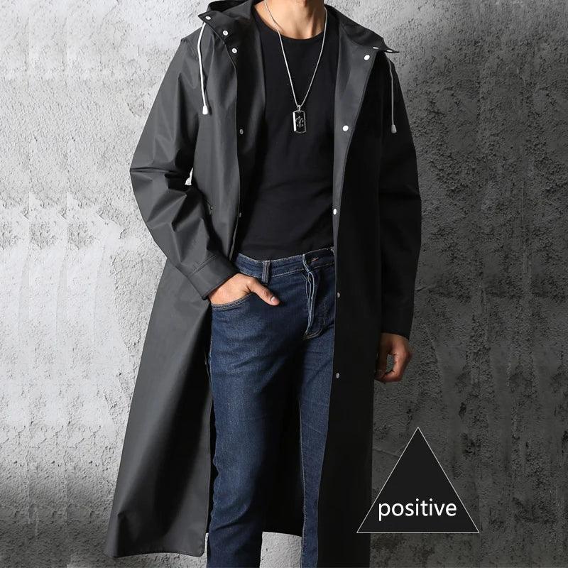 Men's Black Waterproof Autumn Winter Long Raincoat Jacket - Rebooters