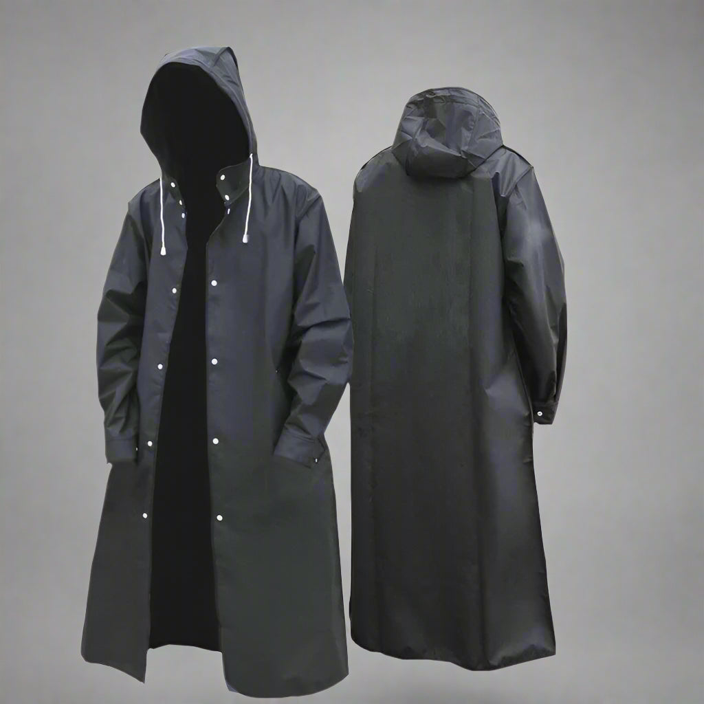 Men's Black Waterproof Autumn Winter Long Raincoat Jacket - Rebooters