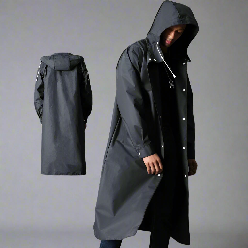 Men's Black Waterproof Autumn Winter Long Raincoat Jacket - Rebooters
