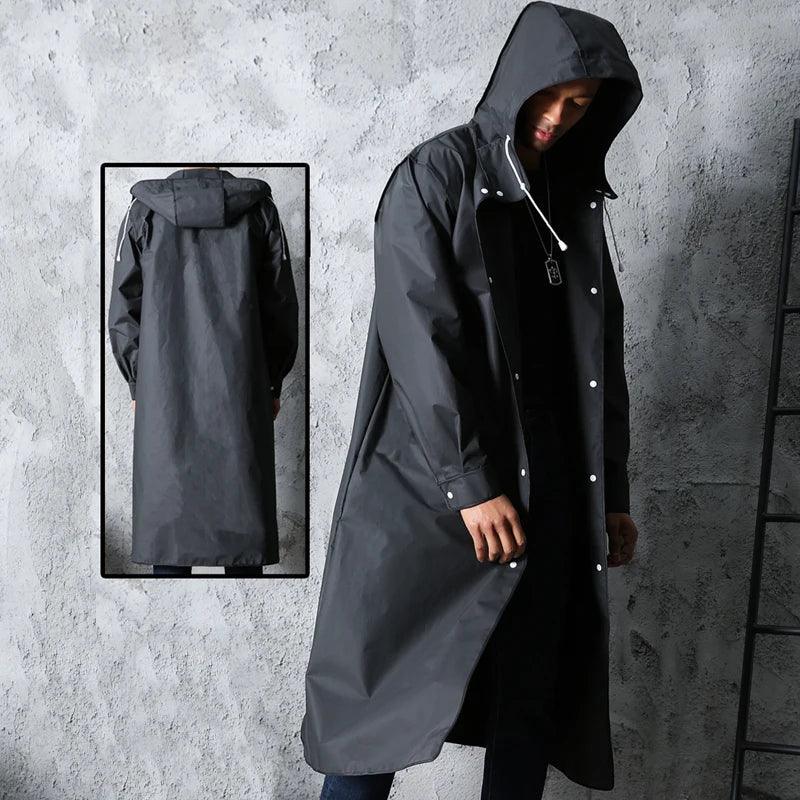 Men's Black Waterproof Autumn Winter Long Raincoat Jacket - Rebooters