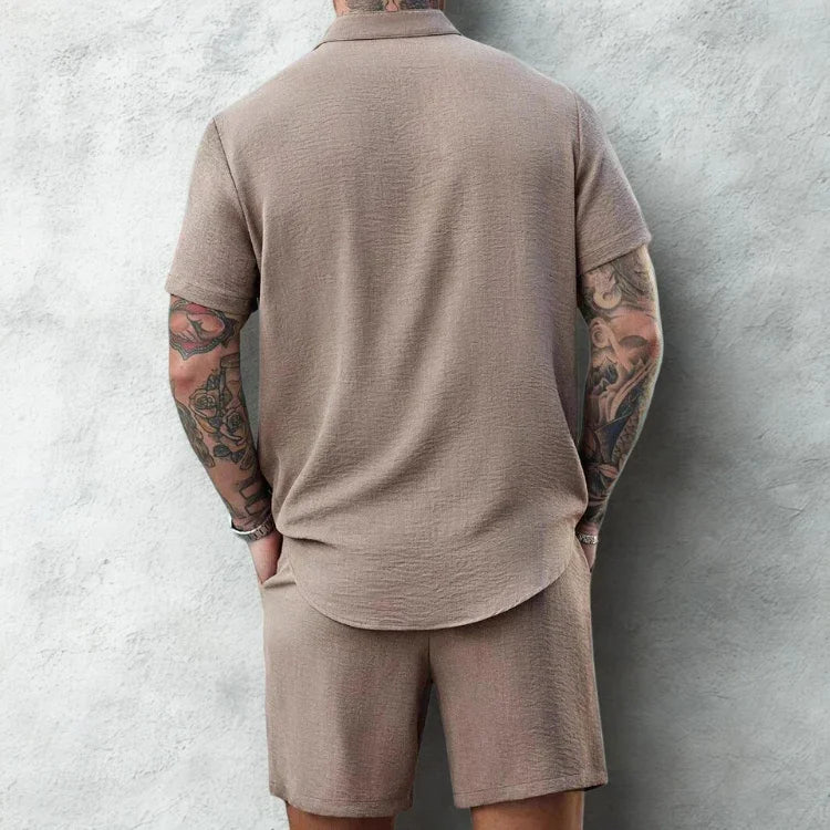 Men's Breathable Cotton Henley and Shorts Set for Casual Comfort Rebooters mens 2 piece set