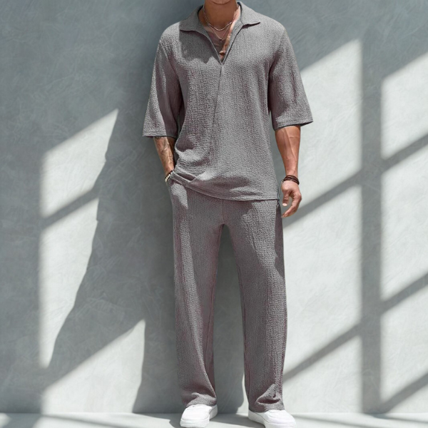 Men’s Casual Set – Lightweight Shirt and Pants – Relaxed Fit – Breathable Fabric Rebooters mens 2 piece set