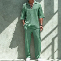 Men’s Casual Set – Lightweight Shirt and Pants – Relaxed Fit – Breathable Fabric Rebooters mens 2 piece set