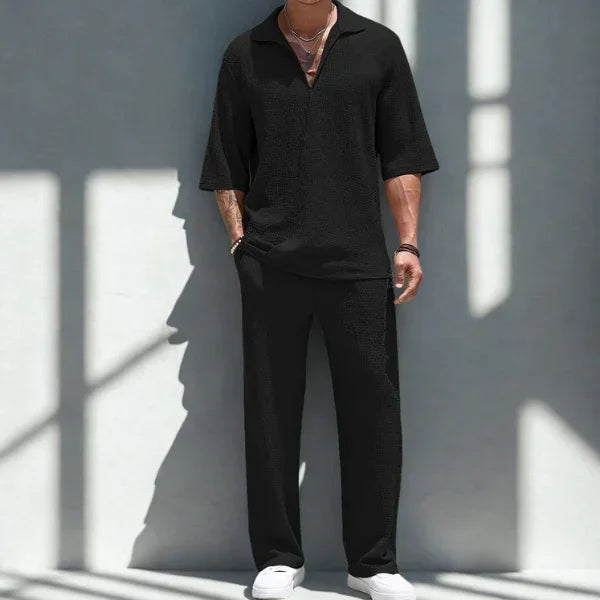 Men’s Casual Set – Lightweight Shirt and Pants – Relaxed Fit – Breathable Fabric
