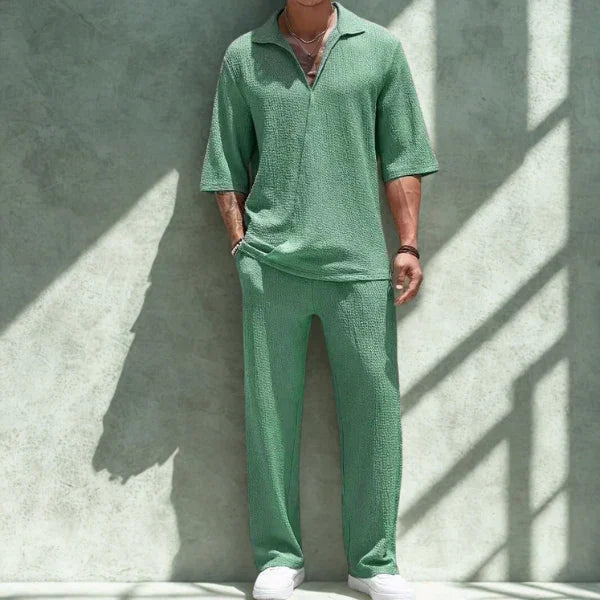 Men’s Casual Set – Lightweight Shirt and Pants – Relaxed Fit – Breathable Fabric