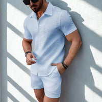 Men’s Slim Fit Button-Down Shirt and Shorts Set for Warm Weather Rebooters mens 2 piece set