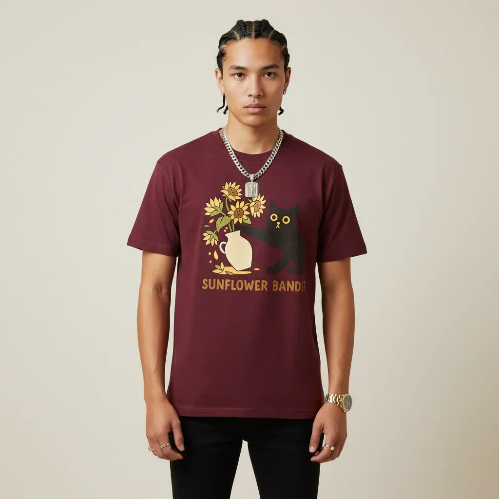 Men’s Sunflower Bandit Cat T-Shirt | Rebooters