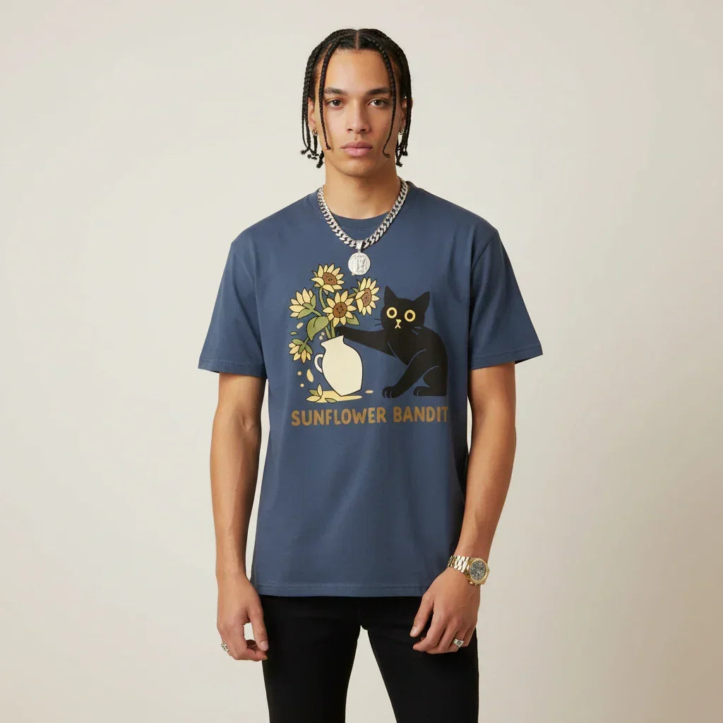 Men’s Sunflower Bandit Cat T-Shirt | Rebooters