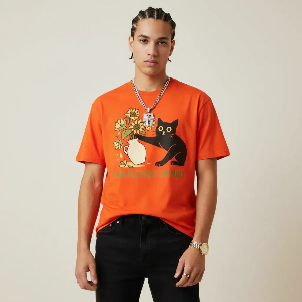Men’s Sunflower Bandit Cat T-Shirt | Rebooters