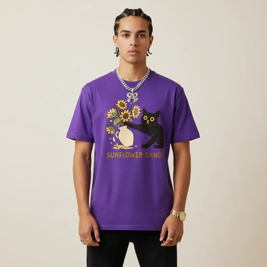 Men’s Sunflower Bandit Cat T-Shirt | Rebooters