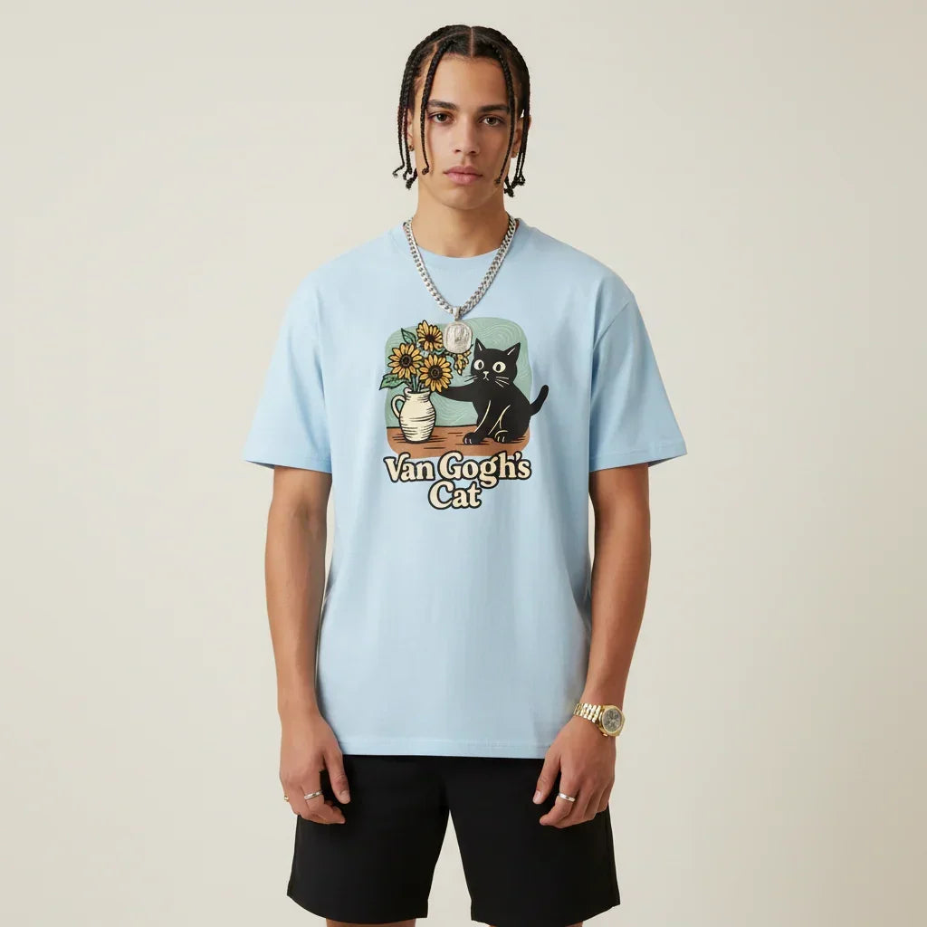 Men’s Van Gogh Cat Sunflower T-Shirt | Rebooters