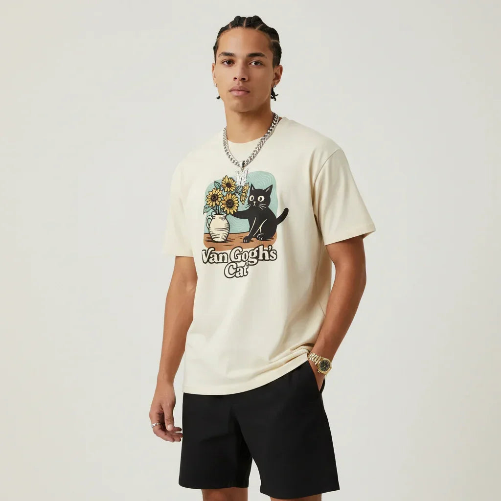 Men’s Van Gogh Cat Sunflower T-Shirt | Rebooters