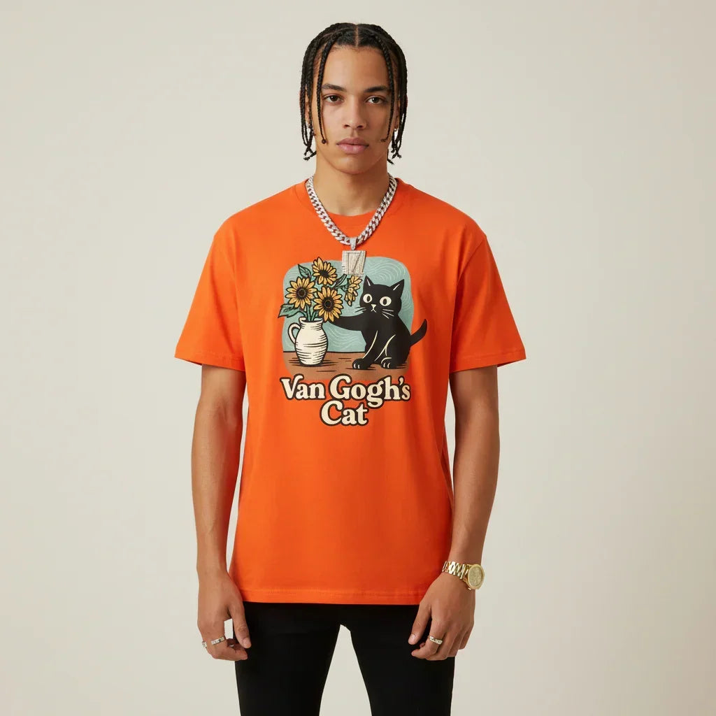 Men’s Van Gogh Cat Sunflower T-Shirt | Rebooters
