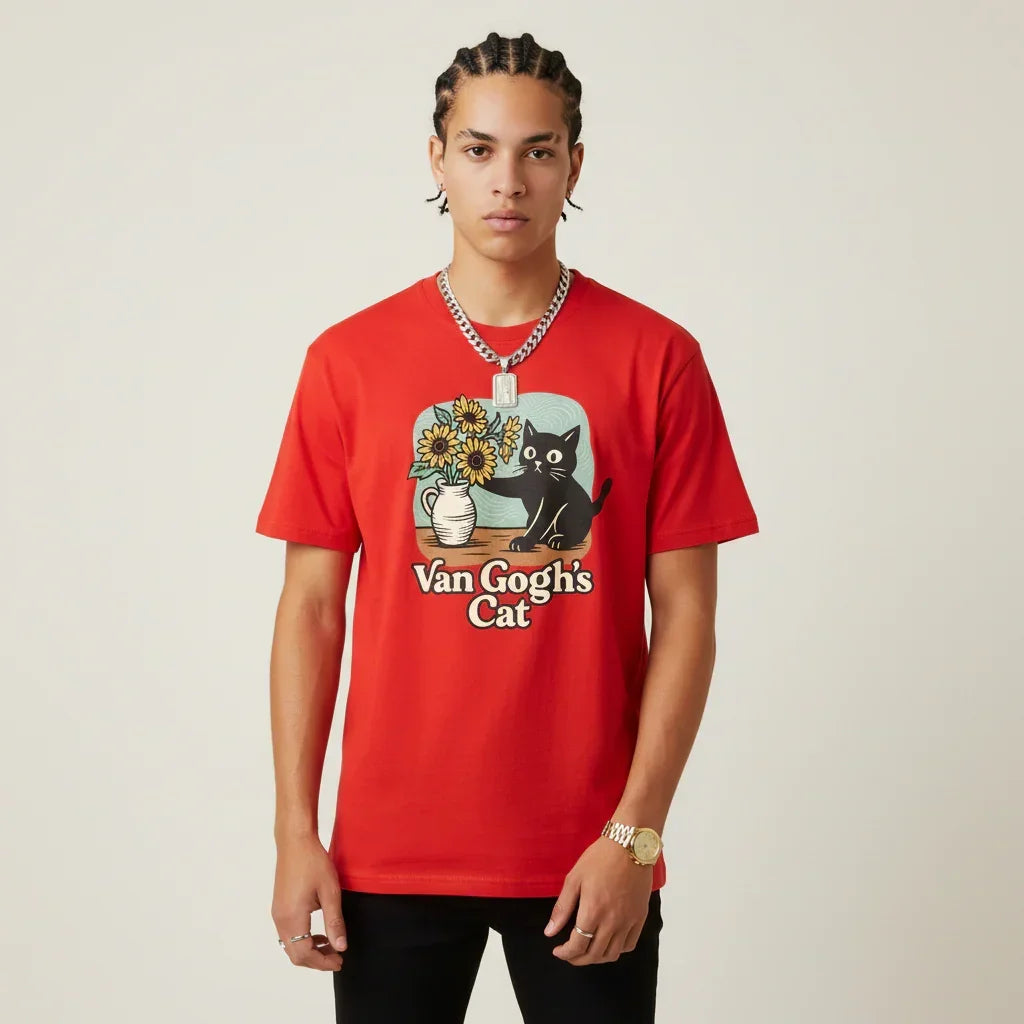 Men’s Van Gogh Cat Sunflower T-Shirt | Rebooters