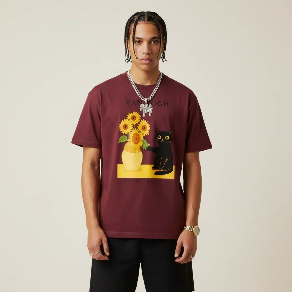 Men’s Van Gogh Cat Sunflowers Graphic Japan T-Shirt | Rebooters