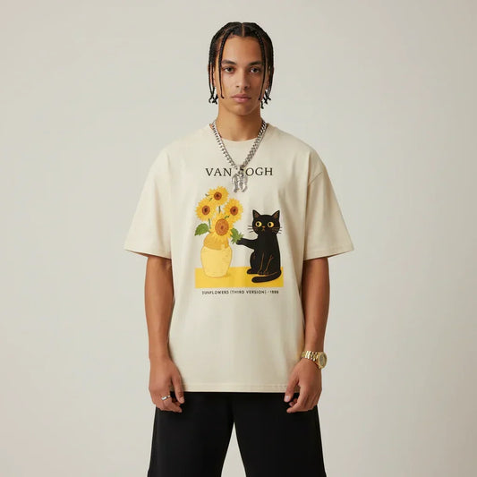 Men’s Van Gogh Cat Sunflowers Graphic Japan T-Shirt | Rebooters